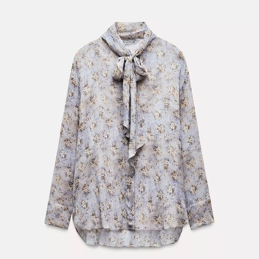 Zara Floral Tie-Neck Blouse XL